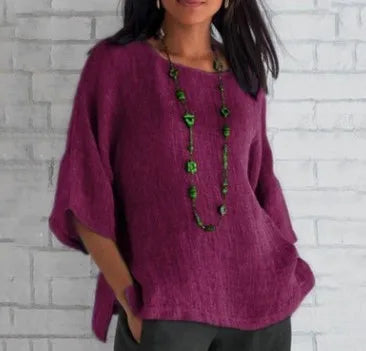 Saori | Chic einfarbiges Oberteil aus Baumwolle und Leinen