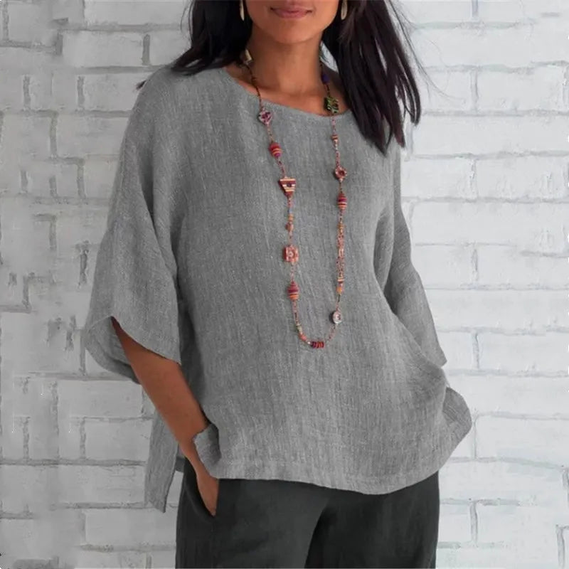 Saori | Chic einfarbiges Oberteil aus Baumwolle und Leinen