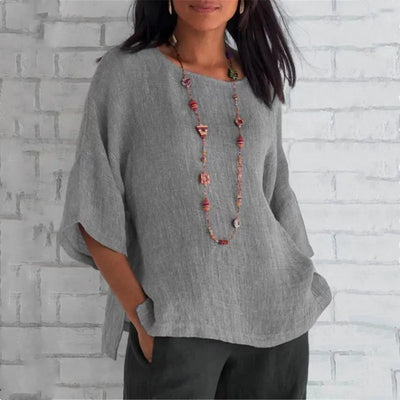 Saori | Chic einfarbiges Oberteil aus Baumwolle und Leinen