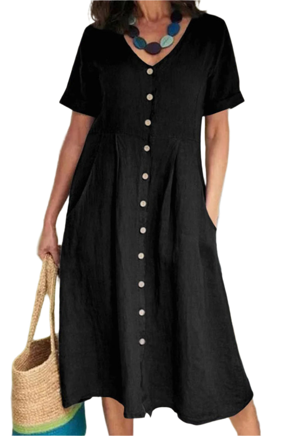 Kurzes, ärmelloses Midi-Kleid für Frauen