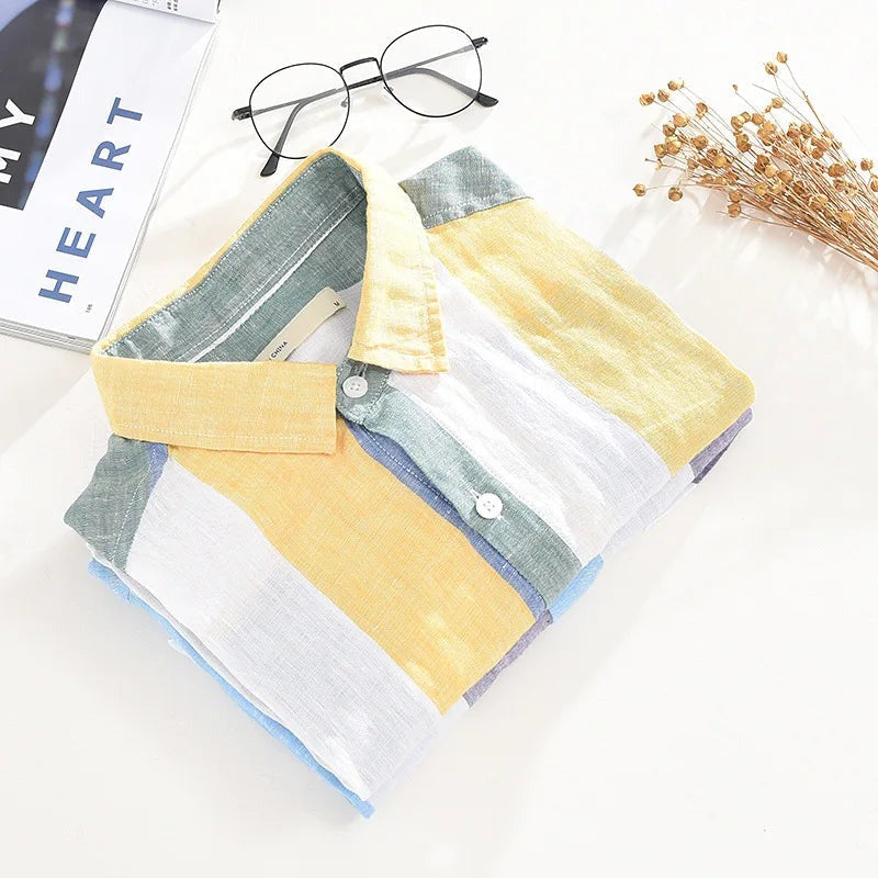 SVEN-OLIVER - LOCKERES LEINENHEMD MIT BUNTEN STREIFEN