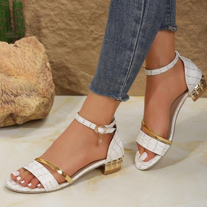 Elisa - Damen Glitzer-Sandalen mit Blockabsatz und Knöchelriemen