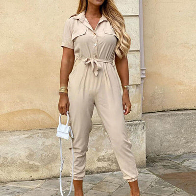 Kurzärmliger Jumpsuit mit Gürtel für Damen