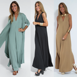 Schwarzes Kleid + weiße Weste