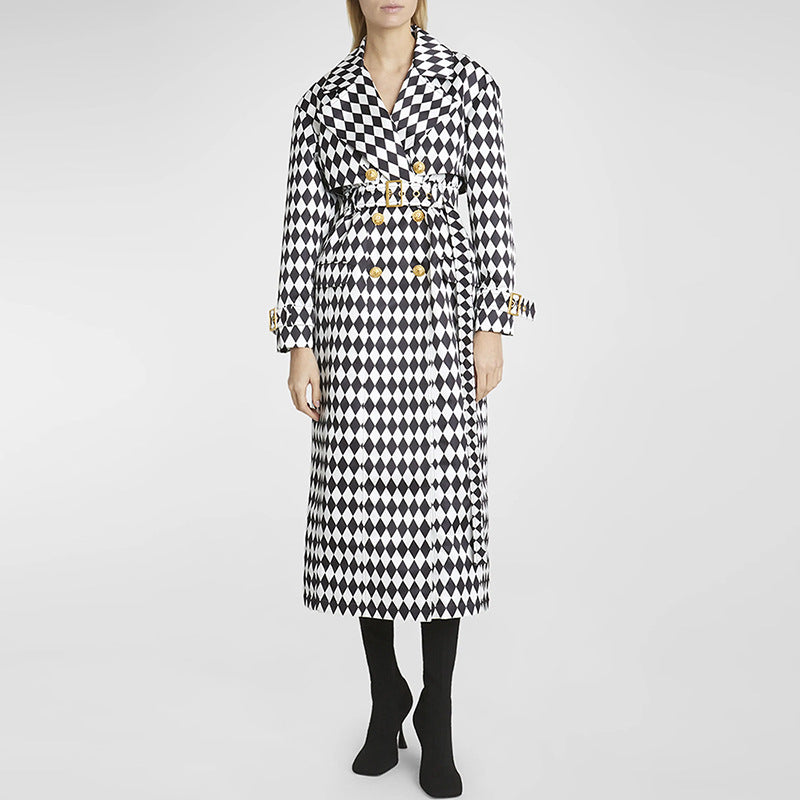 Damen Trenchcoat mit Harlekin-Muster