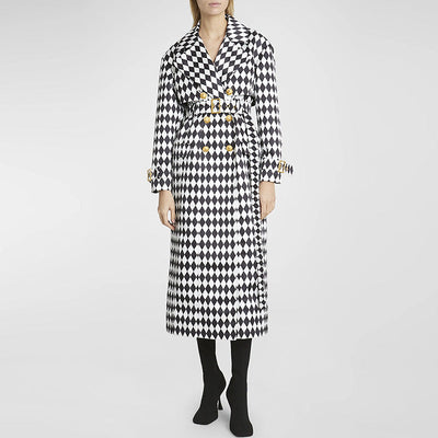 Damen Trenchcoat mit Harlekin-Muster