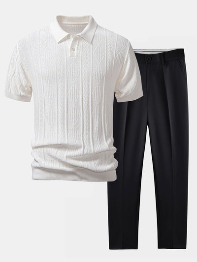 Henson – Geometrisches Jacquard Strick Polo Hemd & Schmal geschnitten Hose
