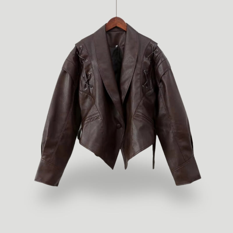 Elegante, zeitgenössische, luxuriöse Leder Wickeljacke für Damen