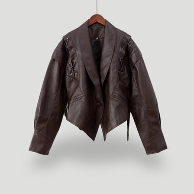 Elegante, zeitgenössische, luxuriöse Leder Wickeljacke für Damen
