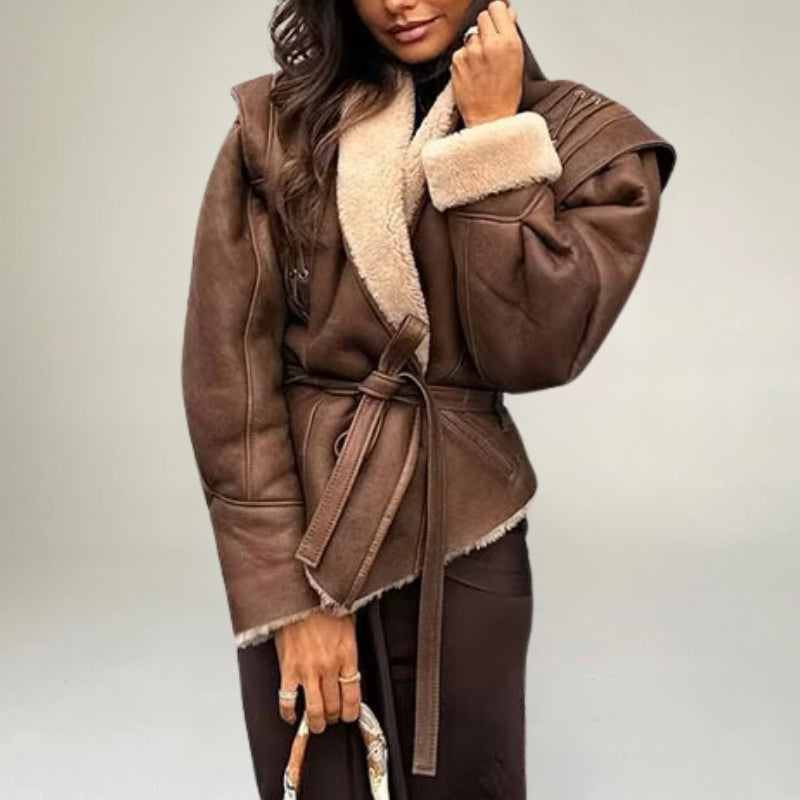 Elegante, zeitgenössische, luxuriöse Leder Wickeljacke für Damen