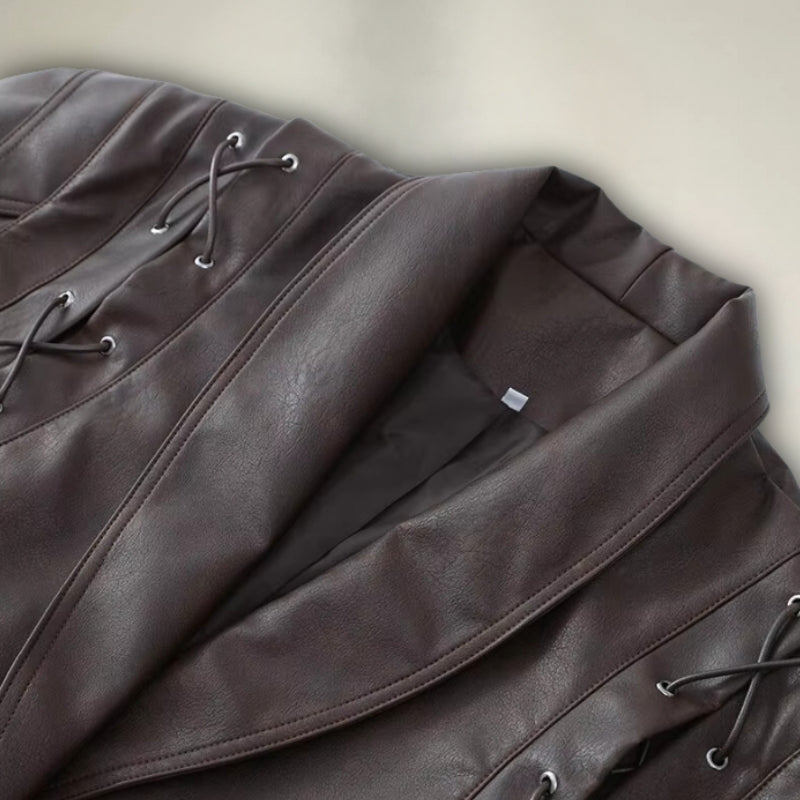Elegante, zeitgenössische, luxuriöse Leder Wickeljacke für Damen