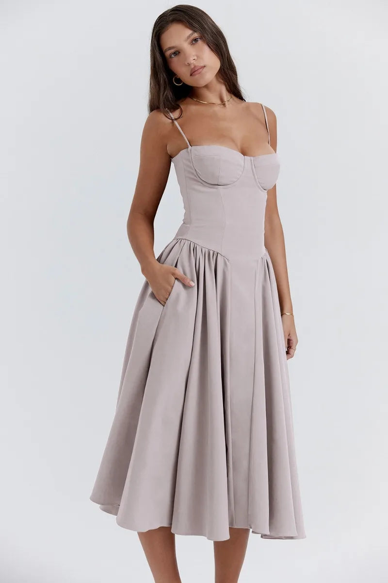 Nina - Ärmelloses Korsett-Midikleid