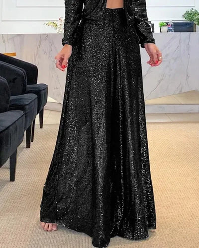 Allegra - Lockere Paillettenhose mit weitem Bein