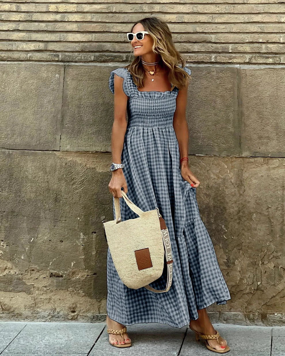 Caroline™ | Elegantes kariertes Sommerkleid