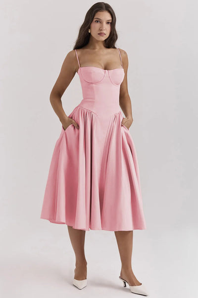 Nina - Ärmelloses Korsett-Midikleid