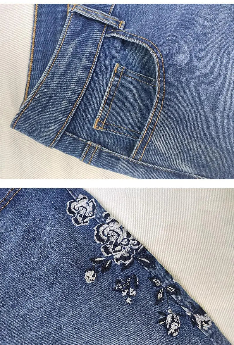 Yvonne - Weinlese lässig bedruckte Denim Schlaghose