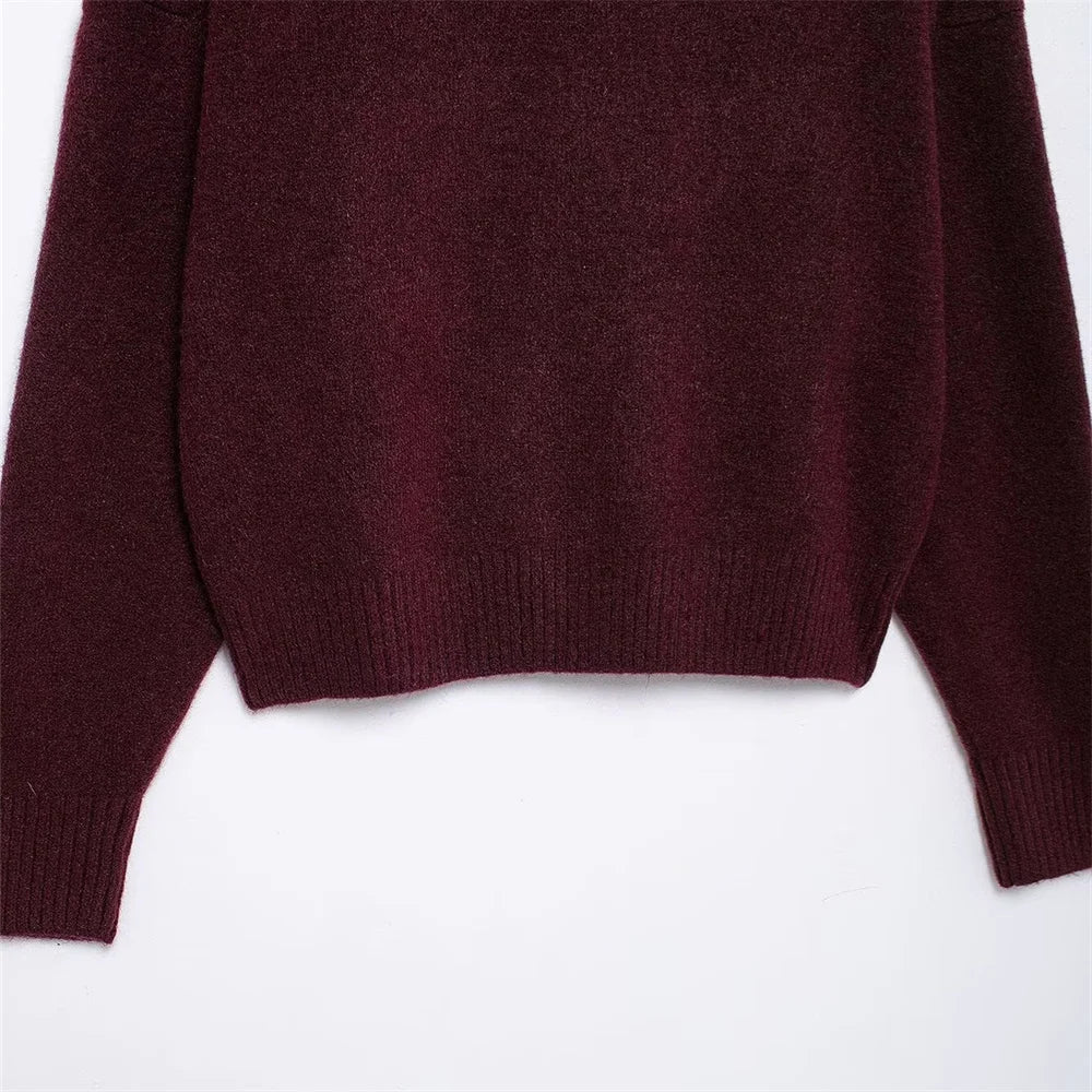 Pilar | elegant Burgundy Hoher Kragen Damenpullover