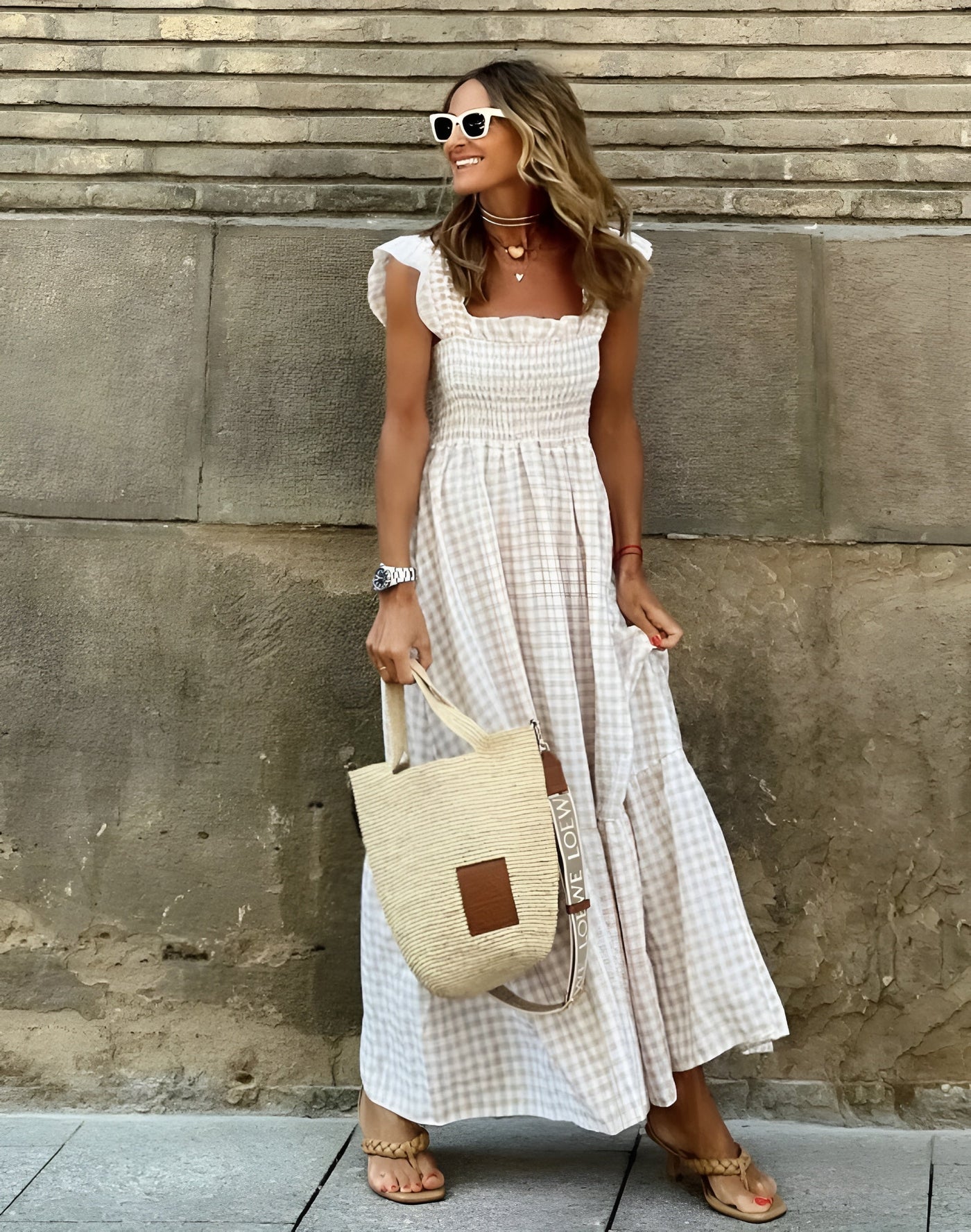 Caroline™ | Elegantes kariertes Sommerkleid