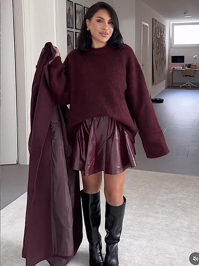 Frieda | Luxuriöser weicher burgunderfarbener Damenpullover