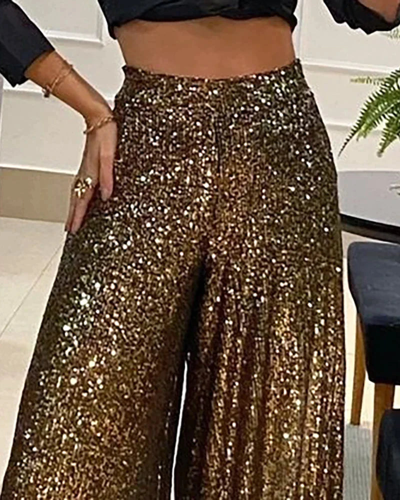 Allegra - Lockere Paillettenhose mit weitem Bein