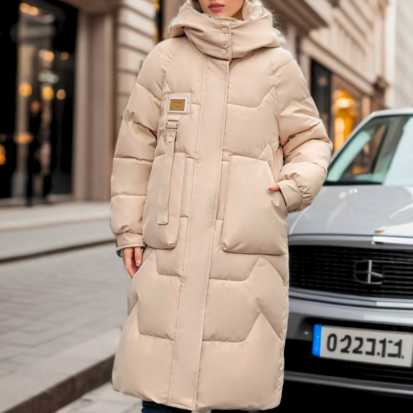 Stilvolle, warme, lange Pufferjacke für Damen