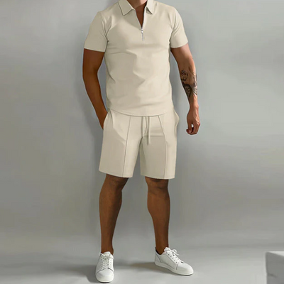 Polohemd mit Reißverschluss und Shorts mit Kordelzug für Herren