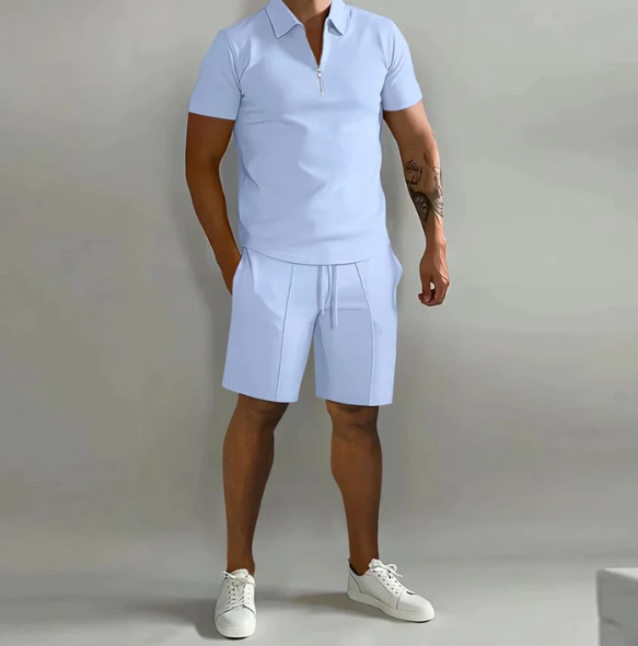 Polohemd mit Reißverschluss und Shorts mit Kordelzug für Herren
