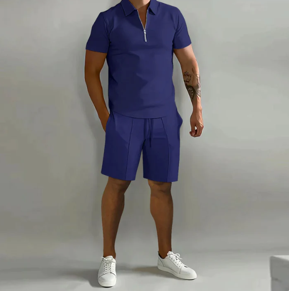 Polohemd mit Reißverschluss und Shorts mit Kordelzug für Herren