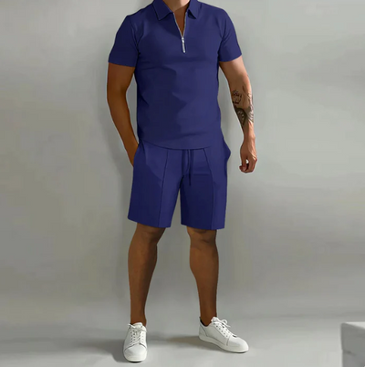 Polohemd mit Reißverschluss und Shorts mit Kordelzug für Herren