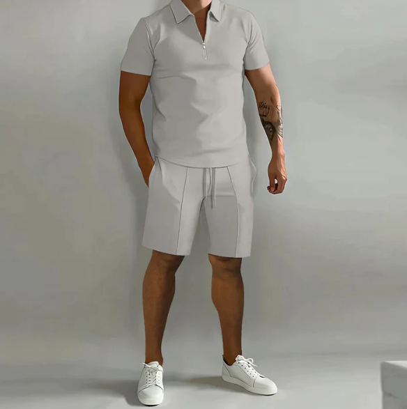 Polohemd mit Reißverschluss und Shorts mit Kordelzug für Herren