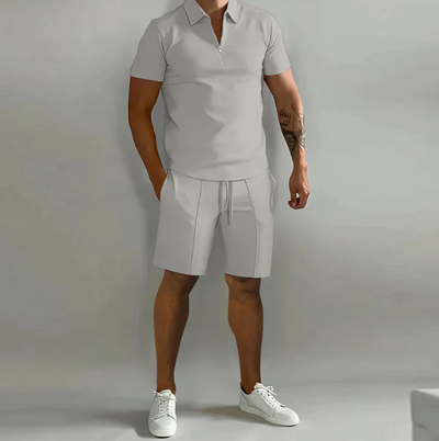 Polohemd mit Reißverschluss und Shorts mit Kordelzug für Herren