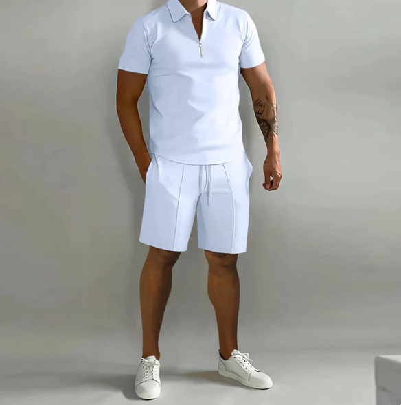 Polohemd mit Reißverschluss und Shorts mit Kordelzug für Herren