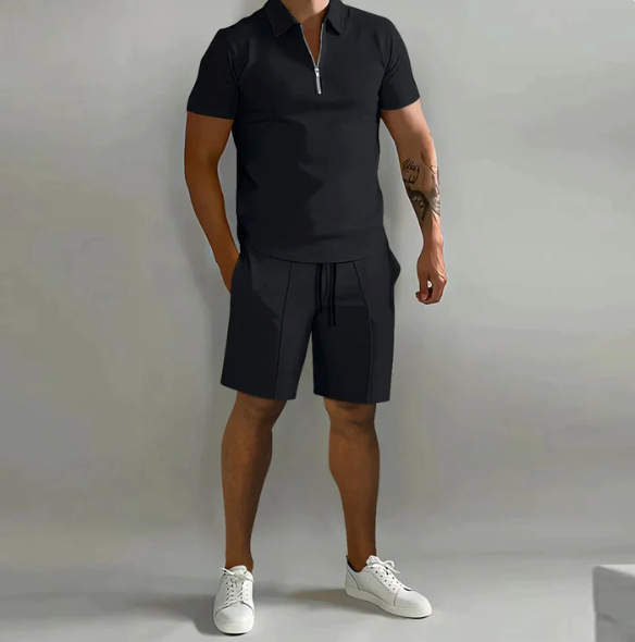 Polohemd mit Reißverschluss und Shorts mit Kordelzug für Herren