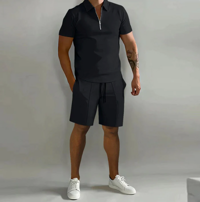 Polohemd mit Reißverschluss und Shorts mit Kordelzug für Herren