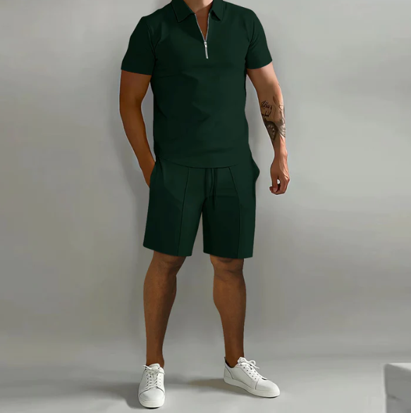 Polohemd mit Reißverschluss und Shorts mit Kordelzug für Herren