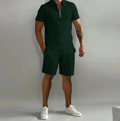 Polohemd mit Reißverschluss und Shorts mit Kordelzug für Herren