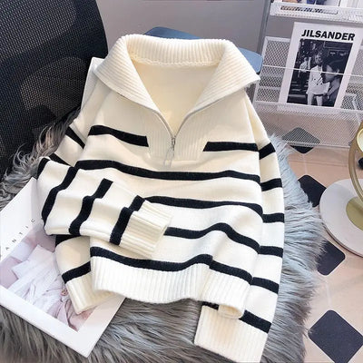 Klassischer, bequemer, gemütlicher Streifenpullover für Damen