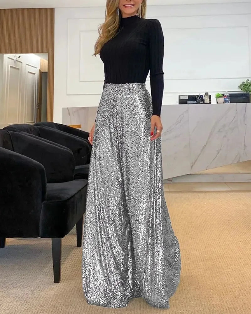 Allegra - Lockere Paillettenhose mit weitem Bein