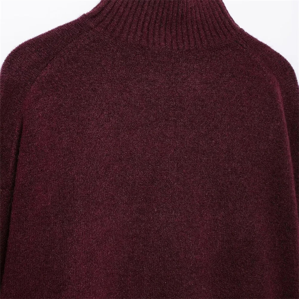 Pilar | elegant Burgundy Hoher Kragen Damenpullover