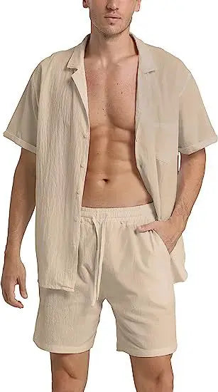Geknöpftes Hemd und Shorts mit Kordelzug für Herren