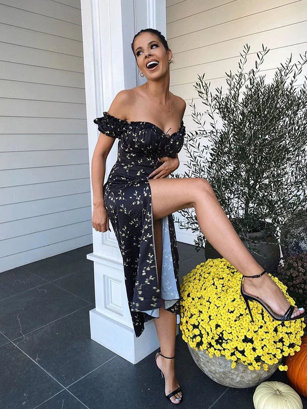 Mercy | Schulterfreies Kleid mit Blumenmuster