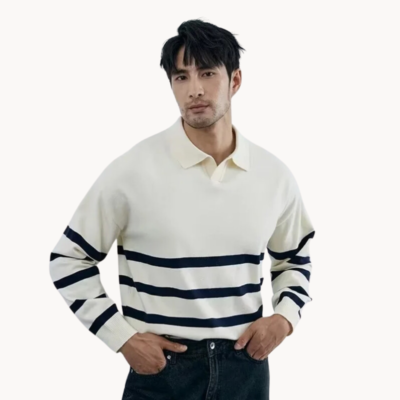 Henrik | Stilvoller gestreifter Strickpullover mit Kragen Herrenpullover