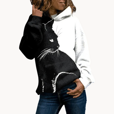 Yara | Eleganter Katzenprint Damen-Kapuzenpullover