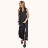 Schwarzes Kleid + Weste in Türkis