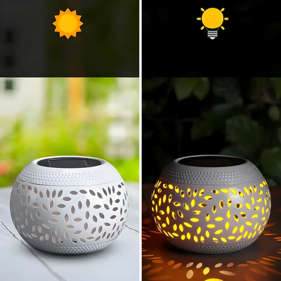 LumaWeave – Solarbetriebene Tischlampe mit geöstem Muster