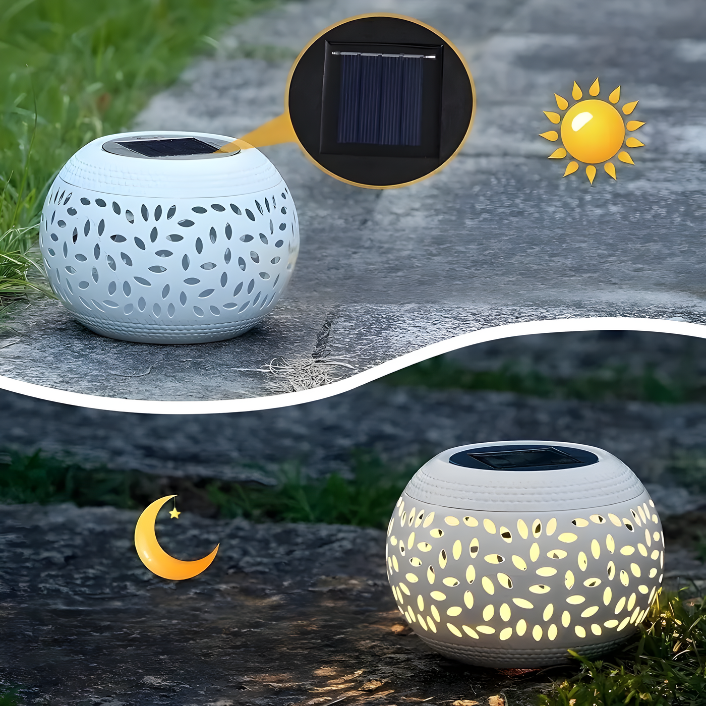 LumaWeave – Solarbetriebene Tischlampe mit geöstem Muster