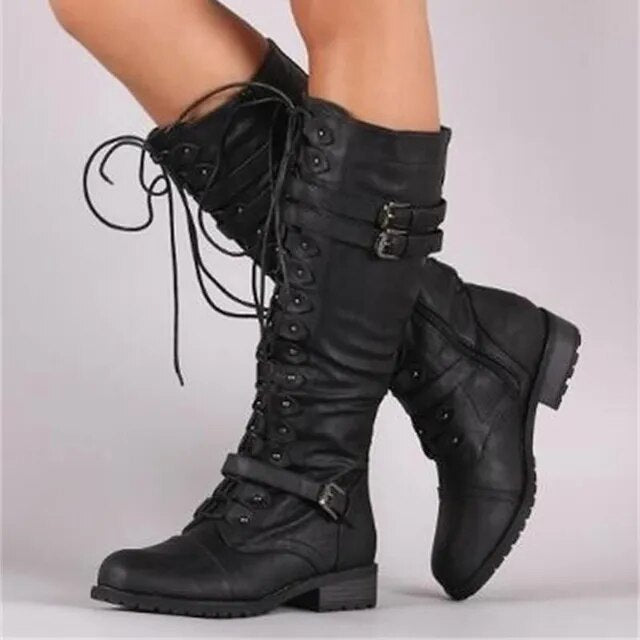 Fiona - Retro-Schnallenschnürstiefel