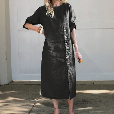 UTA - LEINEN-KLEID MIT KNOPFLEISTE