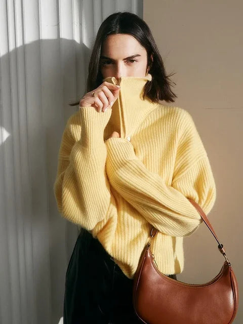 Helene | Warmer Damenpullover mit Reißverschluss und Rollkragen