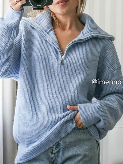 Helene | Warmer Damenpullover mit Reißverschluss und Rollkragen